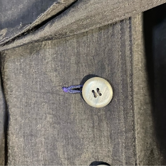 Vintage Womens Size 9/10 Black Long Trench Coat Blue Lining Belt Button Fits L - Picture 5 of 10